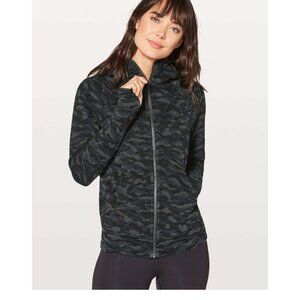 Lululemon Scuba Hoodie Light Cotton Fleece Sequoia Camo Print Deep Coal Black 10